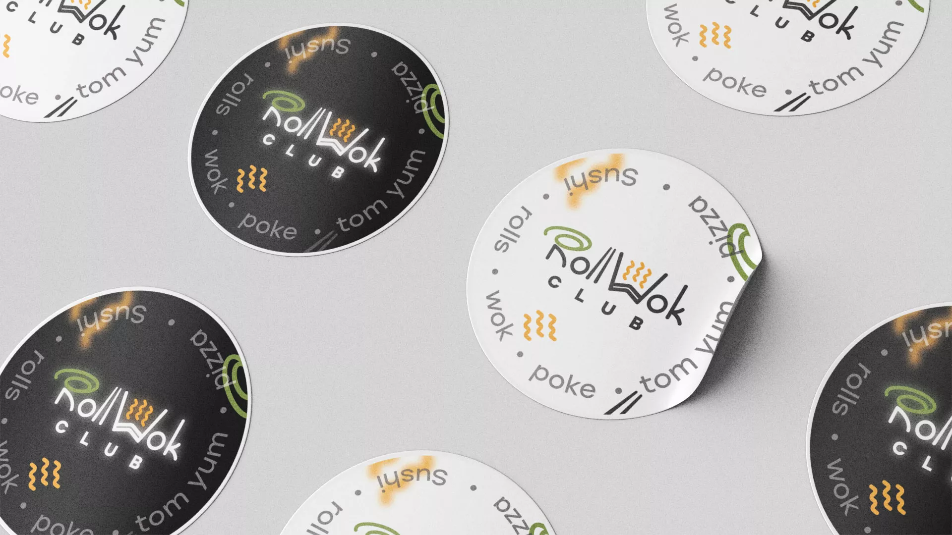 Разработка наклеек для суши-бара «Roll Wok Club» в Курлово
